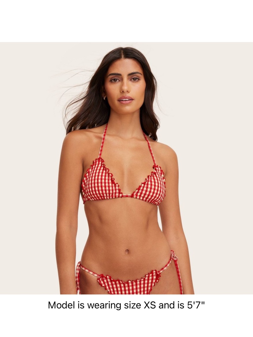 Women's Lettuce Edge Triangle Bikini Top - Parke x Target Red Gingham Check XS - Picture 3 of 9